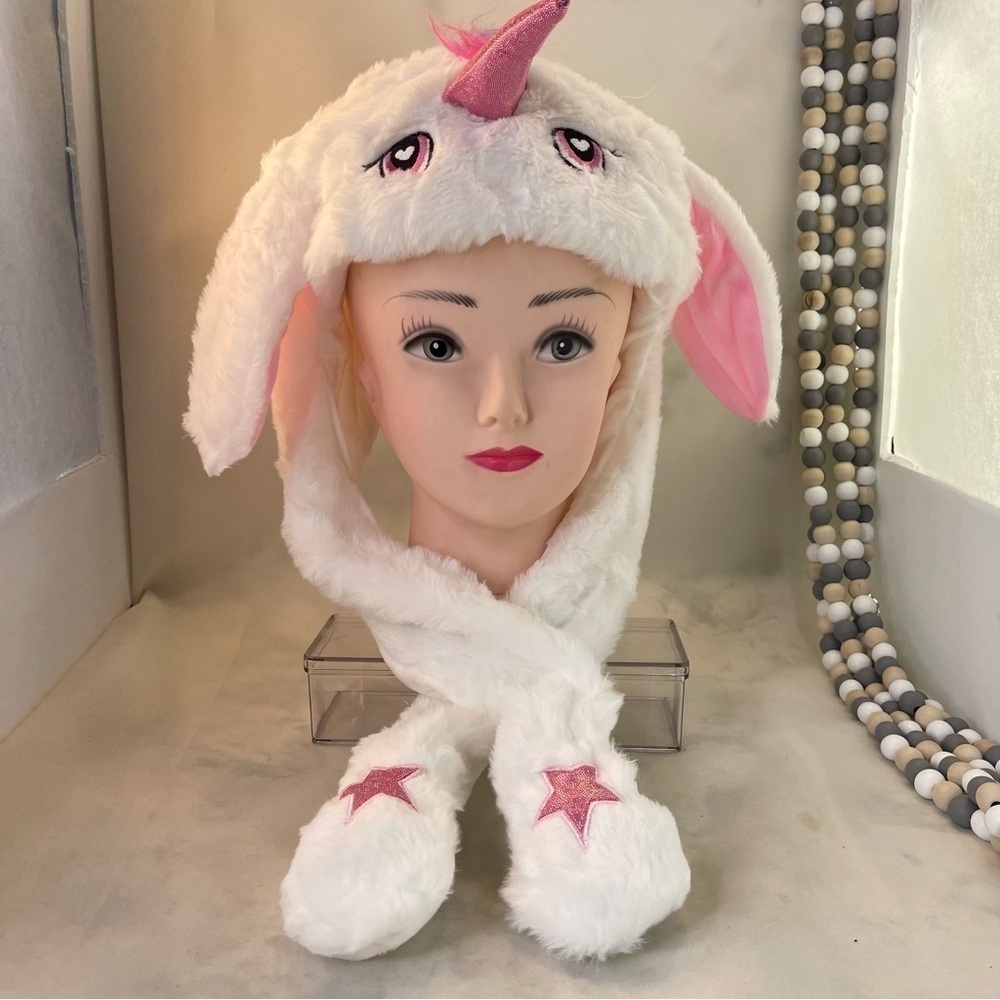 Moving Unicorn Hats Animal Head Hat Cartoon Ears Headwear white color one size